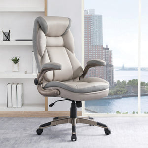 OSP Home Furnishings Exec Bonded Leather Office Chair with Lumbar Support Padded Arms and Ergonomic Tilt Taupe ECH17051-EC21