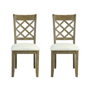 English Elm Set of 2 Padded Side Chairs Beige Upholstered Seats with Diamond Slat Back Rustic Oak Finish Comfort B016P329810