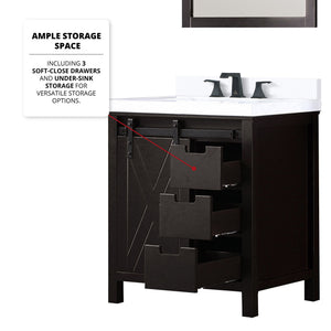 English Elm Brown Bathroom Vanity Set With White Quartz Countertop, Matte Black Faucet & Matching Mirror B2731S01274