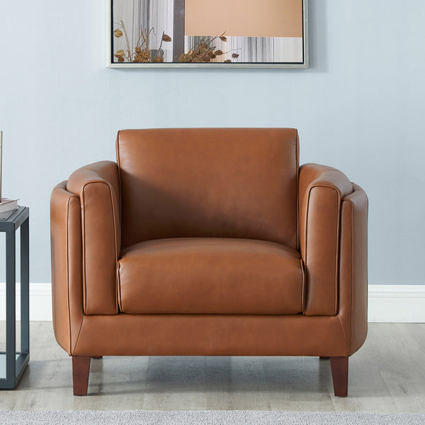 English Elm Maui Top-Grain Leather Chair - Brown Genuine Leather, Pocket Coil Cushions, Kiln-Dried Wood Frame Durable Comfort B2705P211702