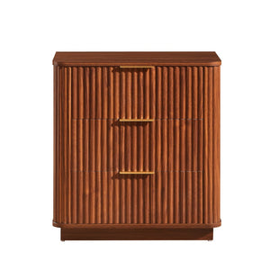 English Elm 3 Drawer Nightstand Pair Walnut Wave Textured Mdf Modern Bedroom Storage Set of Two W1820P436011