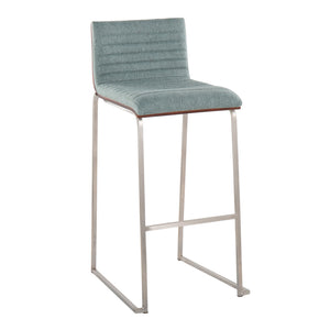 English Elm Mason Mara 30" Fixed-Height Barstools Set Of 2 - Stylish Green Fabric, Walnut Back & Stainless Steel Base B202P222244