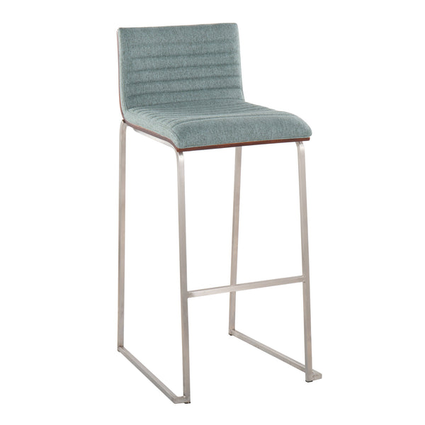 English Elm Mason Mara 30" Fixed-Height Barstools Set Of 2 - Stylish Green Fabric, Walnut Back & Stainless Steel Base B202P222244