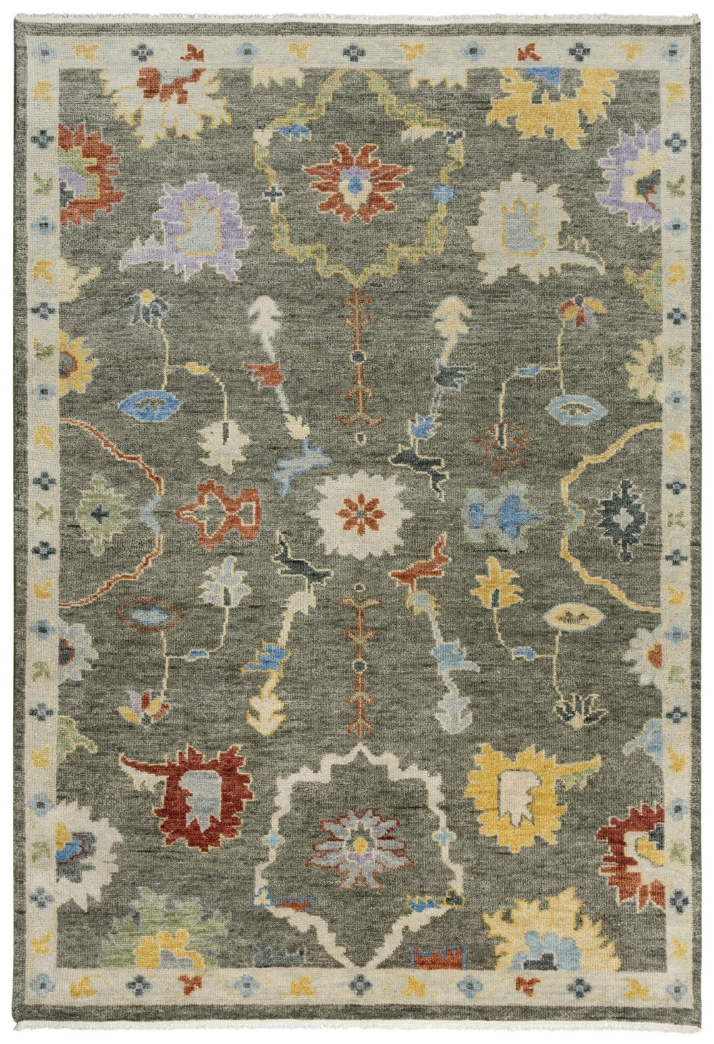 Alora Decor Muse Hand-Knotted Gray Wool Rug With Floral Motifs, Hand-Spun Durability And Elegant Fringe 9' x 12' 01901910100330912