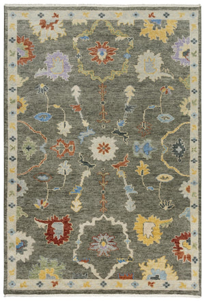 Alora Decor Muse Hand-Knotted Gray Wool Rug With Floral Motifs, Hand-Spun Durability And Elegant Fringe 9' x 12' 01901910100330912