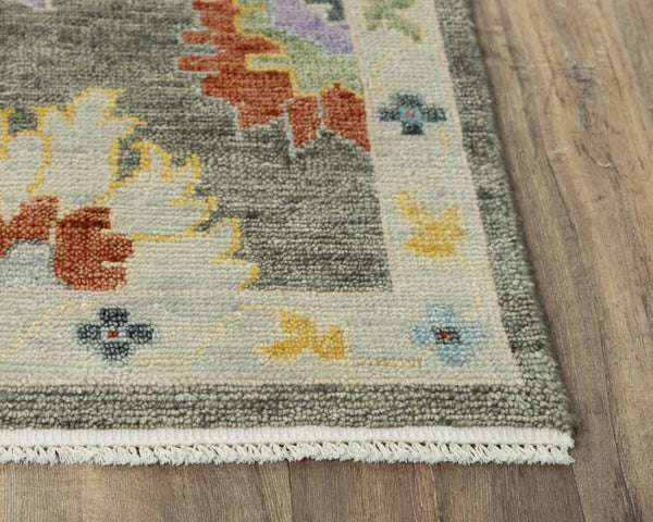 Alora Decor Muse Hand-Knotted Gray Wool Rug With Floral Motifs, Hand-Spun Durability And Elegant Fringe 9' x 12' 01901910100330912