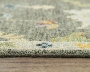 Alora Decor Muse Hand-Knotted Gray Wool Rug With Floral Motifs, Hand-Spun Durability And Elegant Fringe 9' x 12' 01901910100330912