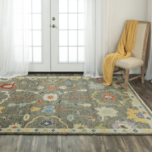 Alora Decor Muse Hand-Knotted Gray Wool Rug With Floral Motifs, Hand-Spun Durability And Elegant Fringe 9' x 12' 01901910100330912