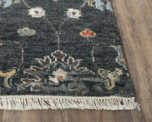 Alora Decor Muse Gray Runner Hand-Knotted 100% Hand-Spun Wool Runner With Thistle Motifs, Charcoal Elegance 2'6" x 8' 01901910200162608