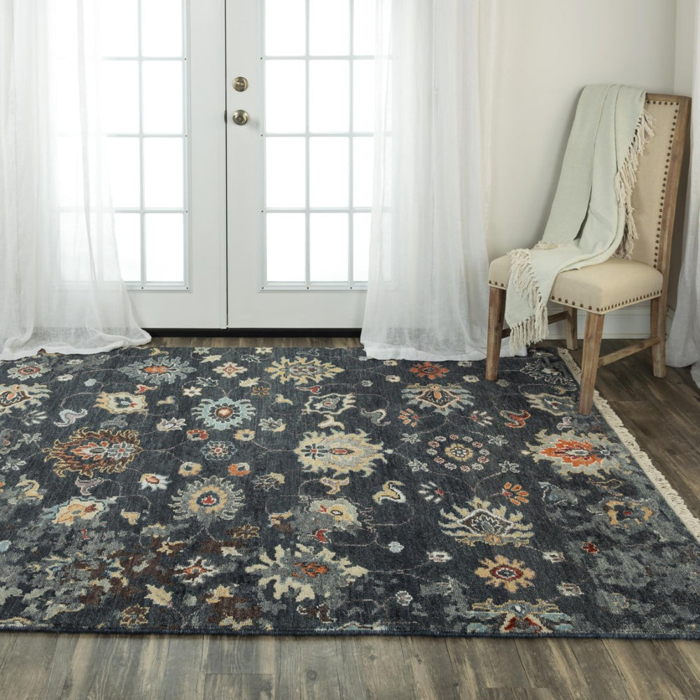 Alora Decor Muse Gray Runner Hand-Knotted 100% Hand-Spun Wool Runner With Thistle Motifs, Charcoal Elegance 2'6" x 8' 01901910200162608