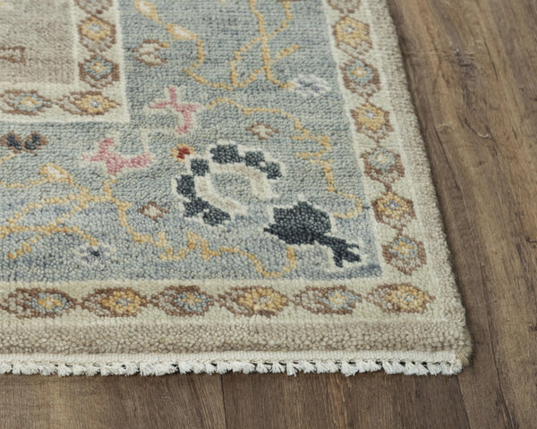 Alora Decor Muse Hand-Knotted Beige Wool Rug With Persian-Inspired Floral Motifs And Layered Gray Border Elegance 9' x 12' 01901910388330912