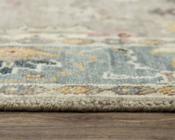 Alora Decor Muse Hand-Knotted Beige Wool Rug With Persian-Inspired Floral Motifs And Layered Gray Border Elegance 9' x 12' 01901910388330912
