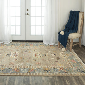 Alora Decor Muse Hand-Knotted Beige Wool Rug With Persian-Inspired Floral Motifs And Layered Gray Border Elegance 9' x 12' 01901910388330912