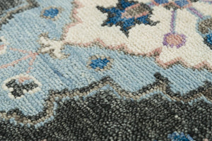 Alora Decor Muse Gray Hand-Knotted Wool Rug With Charcoal, Ivory And Vivid Blue Floral Medallion, Artisanal Warmth And Texture 9' x 12' 01901910400160912