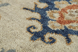 Alora Decor Muse Hand-Knotted Beige Wool Rug With Persian Floral Medallions, Hand-Serge Finish, Durable Elegance 4' x 6' 01901910600040406