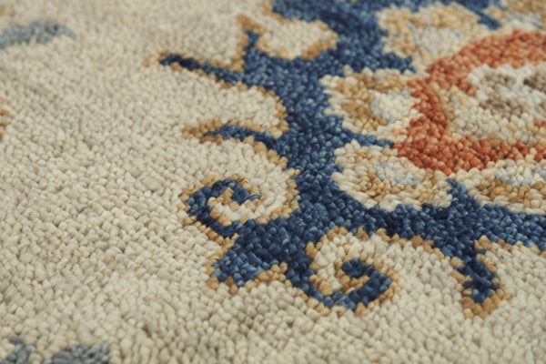 Alora Decor Muse Hand-Knotted Beige Wool Rug With Persian Floral Medallions, Hand-Serge Finish, Durable Elegance 4' x 6' 01901910600040406