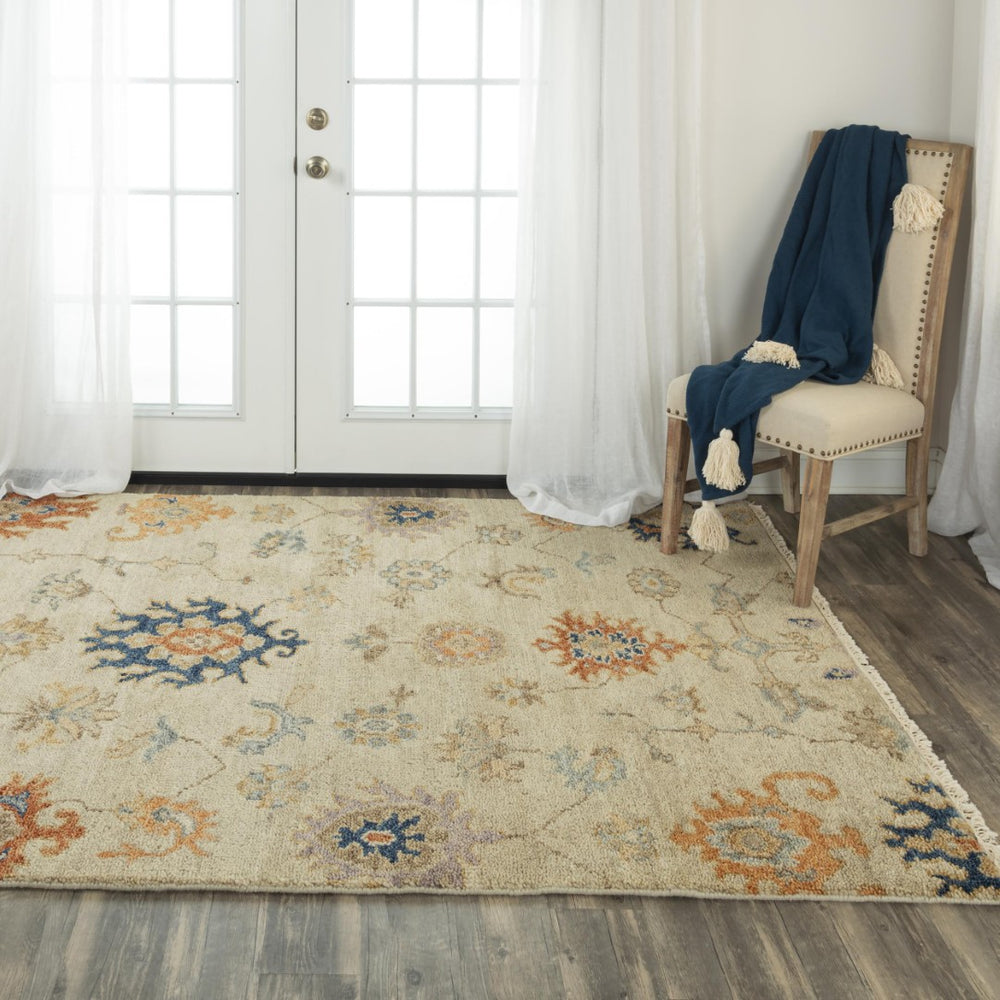 Alora Decor Muse Hand-Knotted Beige Wool Rug With Persian Floral Medallions, Hand-Serge Finish, Durable Elegance 4' x 6' 01901910600040406