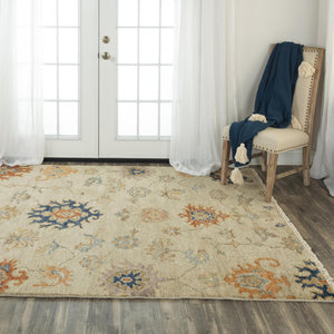 Alora Decor Muse Hand-Knotted Beige Wool Rug With Persian Floral Medallions, Hand-Serge Finish, Durable Elegance 4' x 6' 01901910600040406