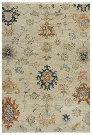 Alora Decor Muse Hand-Knotted Beige Wool Rug With Persian Floral Medallions, Hand-Serge Finish, Durable Elegance 4' x 6' 01901910600040406