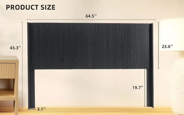 English Elm Wood Fluted Wingback Queen Headboard Wall Mounted Walnut Farmhouse Bedroom Accent W3520P327614