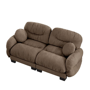 English Elm Pleated Chenille Two Seater Modular Sofa with Curved Armrests and Ergonomic Foam Cushions Brown W5656S00055