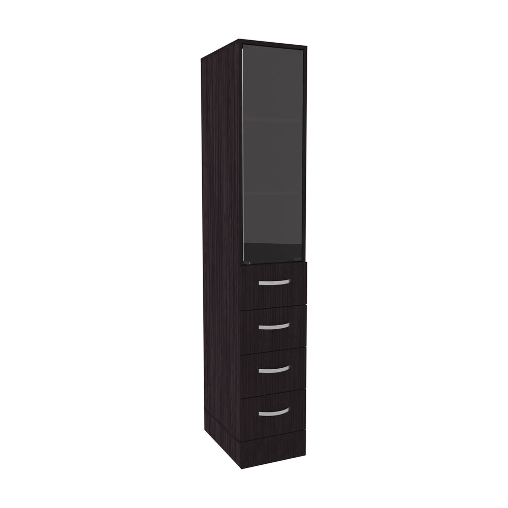 English Elm Linen 68" Tall Black Bathroom Cabinet with 3 Shelves, 4 Drawers, Metal Handles—Space Saving Storage and Modern Design B097P296830