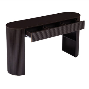 English Elm [video] Retro Fluted Console Table with 3 Drawers Open Niche Mid-century Entryway Espresso N759P283616D