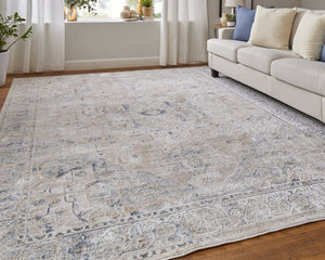 Feizy Rugs Pasha Global Charm Area Rug - Vibrant Medallion Design, Soft Low Pile, Stain-resistant & Kid-friendly Ivory,Taupe,Blue Polyester Pas39m5fbgebluf05