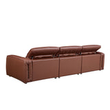 English Elm Modern Simple Line Design 3-Seater Leather Sofa For Living Room, Comfy Sofa Couch With Extra Deep Seats,Adjustable Headrests Couch,Brown