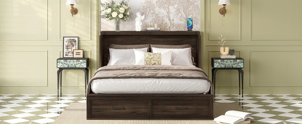 English Elm Queen Farmhouse Murphy Cabinet Bed with Charging Station and Storage Drawer Gray N733S361778G