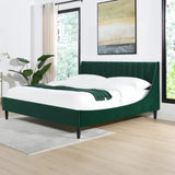 English Elm Aspen Vertical Tufted Modern Headboard Platform Bed Set, King, Evergreen Velvet