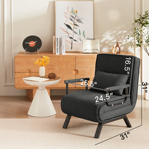 English Elm Sleep Chair Bed Convertible 5‑in‑1 Sleeper Sofa with Washable Linen Cover, 450lb Capacity, Black W1359P211937