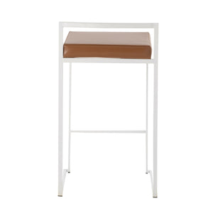 English Elm Fuji Stackable Counter Stools In White With Camel Faux Leather Cushions - Set Of 2 For Modern Spaces B202P221934