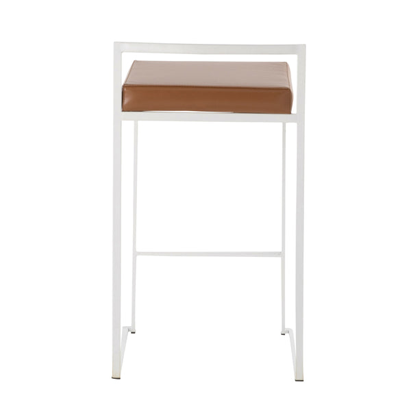 English Elm Fuji Stackable Counter Stools In White With Camel Faux Leather Cushions - Set Of 2 For Modern Spaces B202P221934