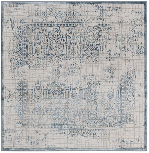 Unique Loom Aberdeen Stanhope Machine Made Border Rug Blue, Gray/Ivory 5' 3" x 5' 3"