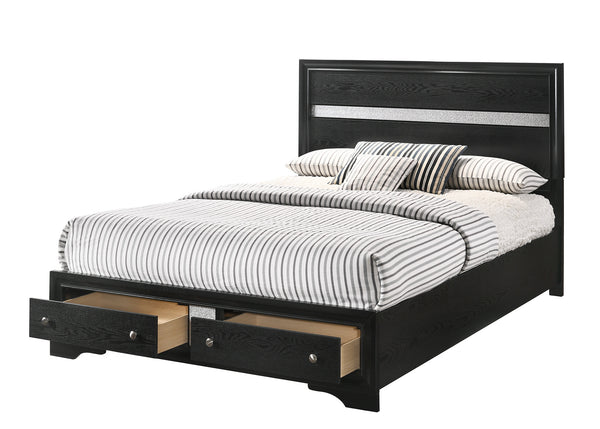 English Elm 1Pc King Platform Bed With Silver Accents & Footboard Storage Drawers - Elegant Solid Wood Design B2741S00156