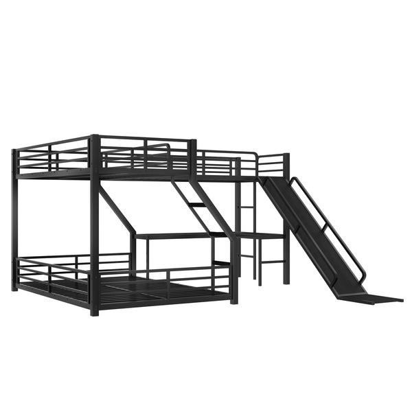 English Elm L-Shaped Triple Bunk Bed With Slide & Usb Ports - Space-Saving Metal Design For Modern Families W1580S00276