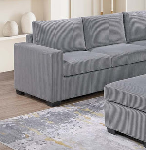 English Elm Modern Fur-Like Corduroy Sectional Sofa Set with USB Console, Ottoman & Plush Pillows for 5 Guests Light Gray 12 L x 23 W x 33 H B011S01751