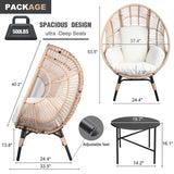 English Elm 3 Pieces Patio Egg Chairs (Model 2) With Side Table Set,Natural Color Pe Rattan and Beige Cushion