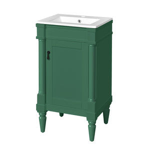 English Elm 18-Inch Modern Bathroom Vanity with Sink Compact Retro Design Durable MDF & Solid Wood Legs Storage-Friendly Green N710P257401F