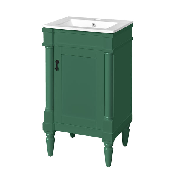 English Elm 18-Inch Modern Bathroom Vanity with Sink Compact Retro Design Durable MDF & Solid Wood Legs Storage-Friendly Green N710P257401F