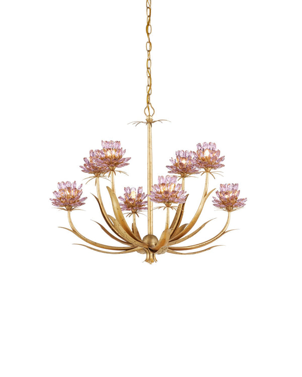 Currey & Company Marilee Medium Chandelier - Elegant Floral Design With Dutch Gold Leaf Finish & Crystal Accents Pink Crystal ,Wrought Iron 9000-1306-currey-company