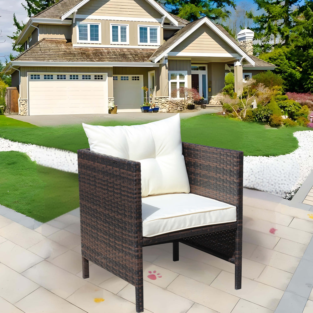 English Elm Liberatore Wicker Dining Chair with Removable Beige Cushions, PE Rattan Steel Frame, Water Resistant W209P180146