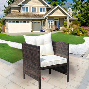 English Elm Liberatore Wicker Dining Chair with Removable Beige Cushions, PE Rattan Steel Frame, Water Resistant W209P180146