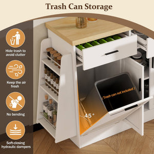 English Elm Trexm Farmhouse Kitchen Sideboard with Hidden Trash Cabinet and Built-in Spice Rack White XW000027AAK