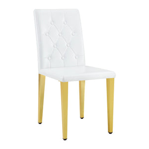 English Elm 4-piece Brown Suede Dining Chair Set with Tufted Back and Walnut Metal Legs White+Gold W1151P361156