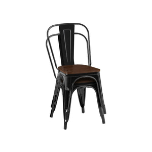 English Elm Set Of 4 Industrial Metal Dining Chairs With Walnut Seats – Stylish, Stackable, Easy-Clean Design! B347P383055-GIGA