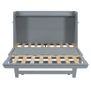 English Elm Queen Size Murphy Bed With Iron Legs - Modern Gray Design, Space-Saving Solution For Compact Living N820S00035E-GIGA