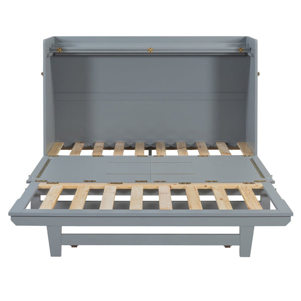 English Elm Queen Size Murphy Bed With Iron Legs - Modern Gray Design, Space-Saving Solution For Compact Living N820S00035E-GIGA