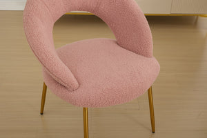English Elm 061-Set Of 1 Plush Pink Teddy Fabric Dining Chair With Gold Legs - Ergonomic Design & Cozy Elegance W527P255486